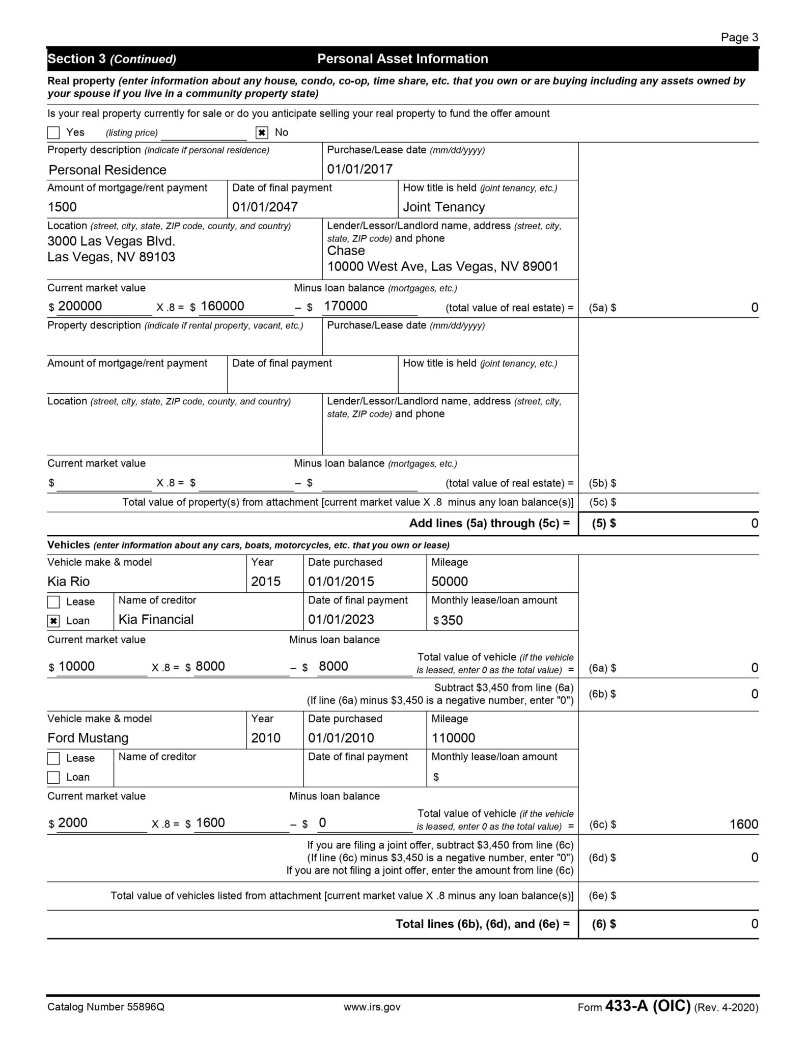 How To Fill Out Form 433 A Oic 19 Version Detailed Instructions From Irs 656 Booklet Tax Resolution Professionals A Nationwide Tax Law Firm 8 515 49