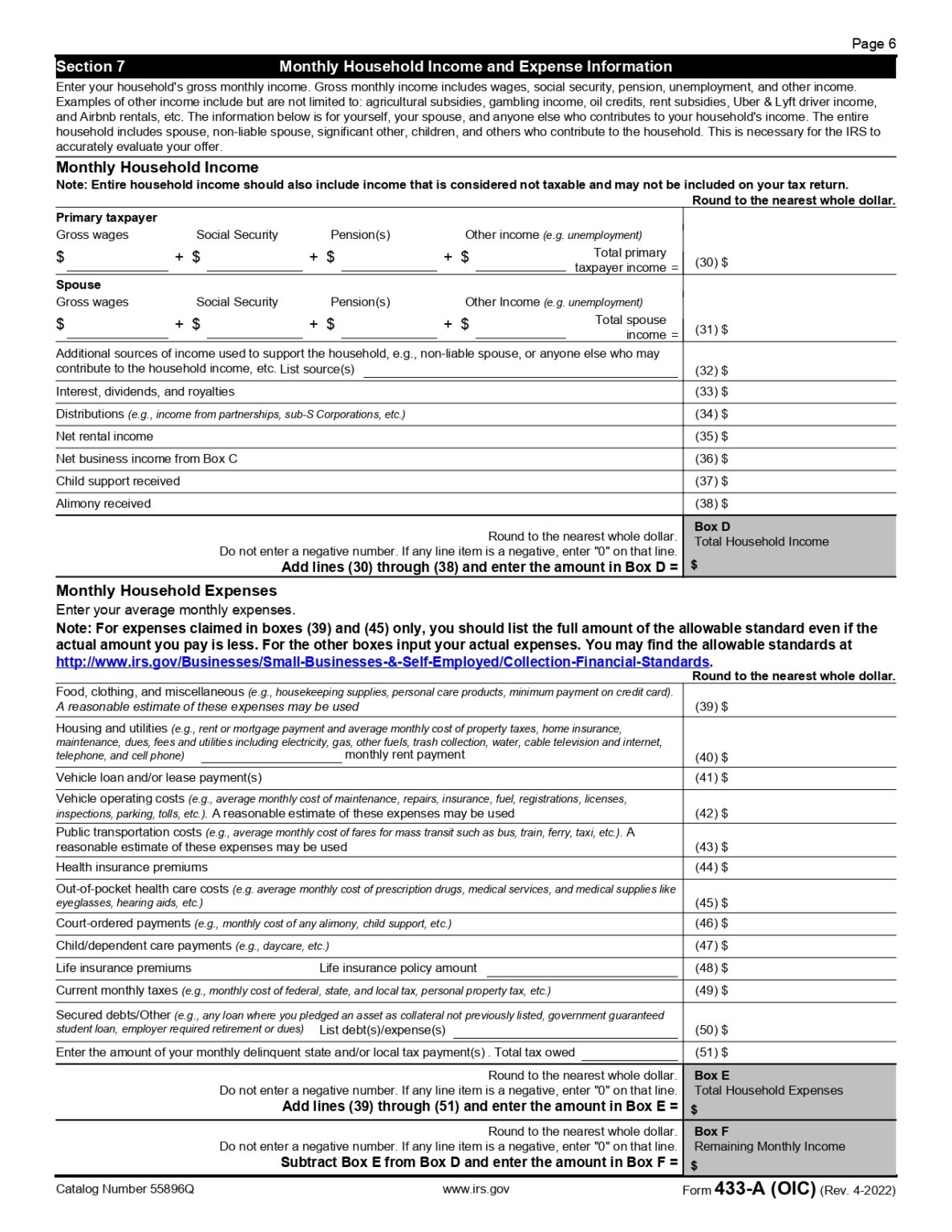 How To Fill Out Form 433A (OIC) (2022 Version), Detailed Instructions