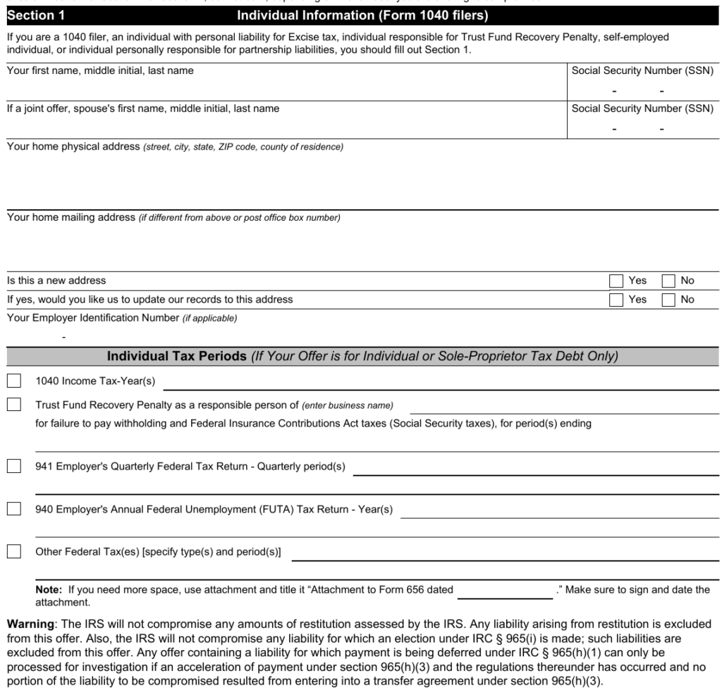 Form 656 Fillable Offer In Compromise - Printable Forms Free Online