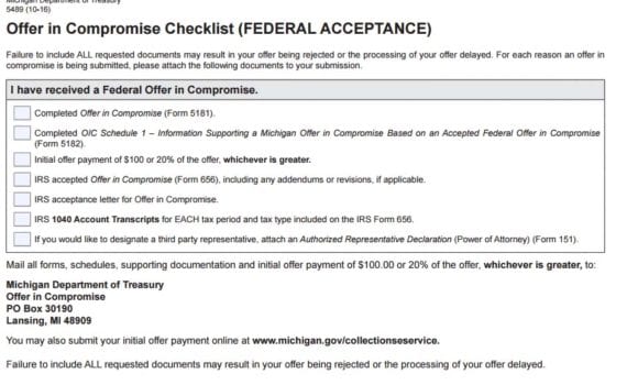 Michigan Offer In Compromise checklist