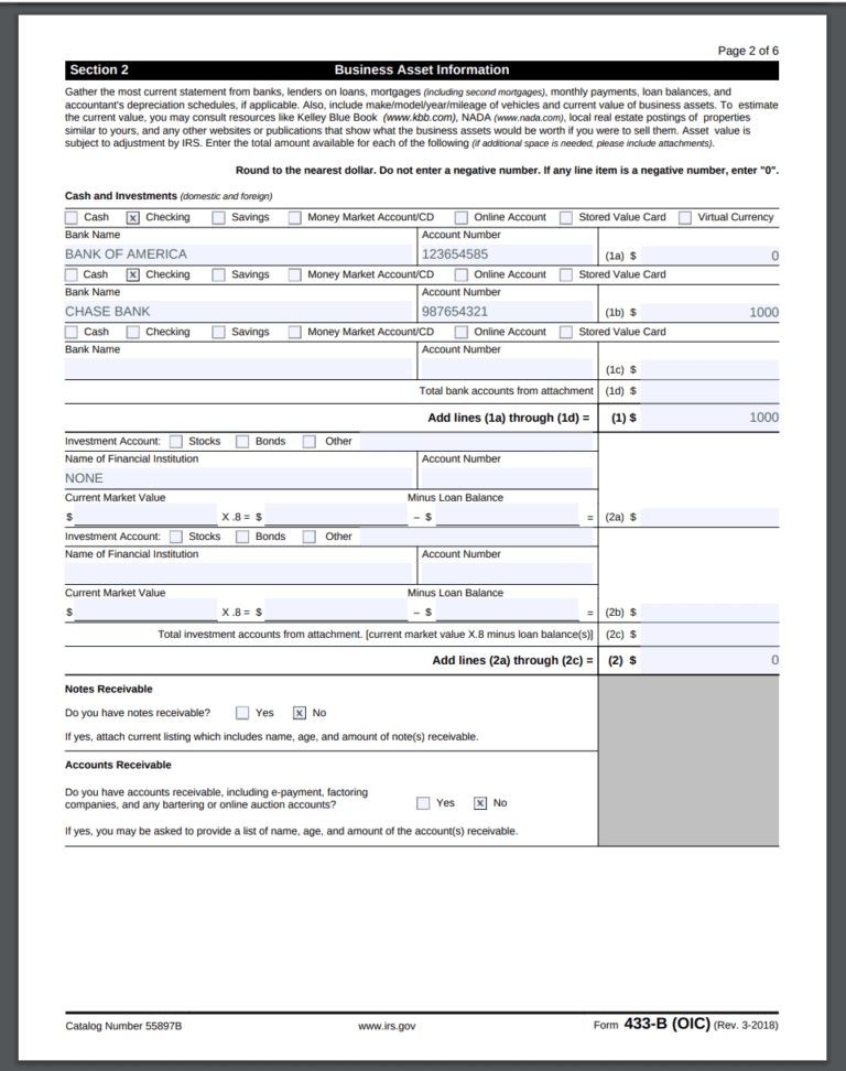 IRS Form 433-B (OIC) 2018 Version Instructions: Business Offer In ...