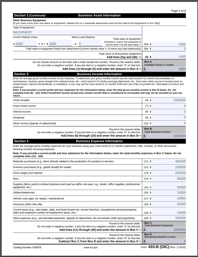 IRS Form 433-B (OIC) 2018 Version Instructions: Business Offer In ...