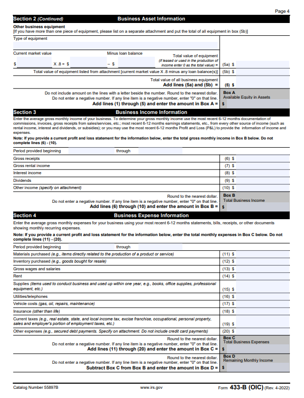 IRS Form 433-B 2022 Version Instructions: Business Offer In Compromise