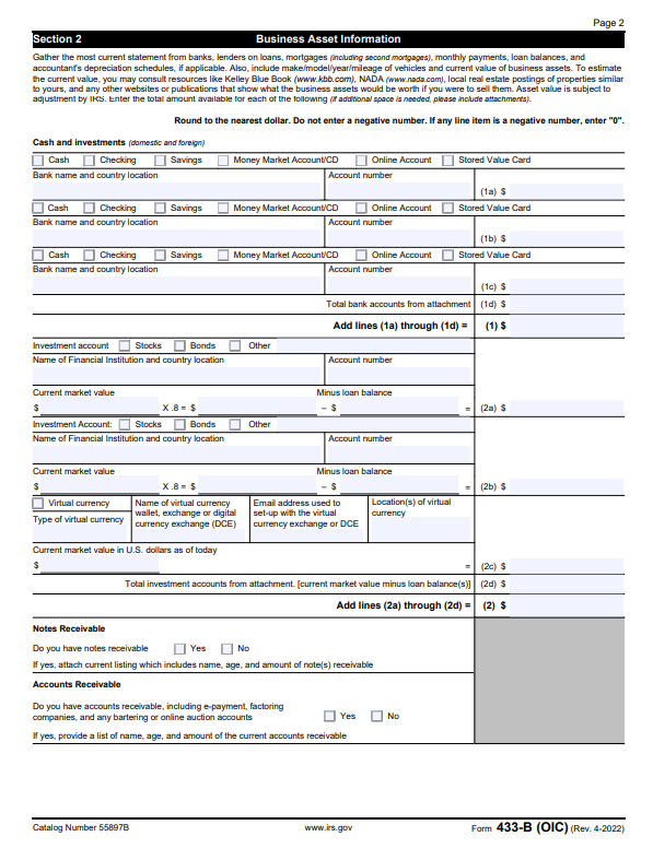 IRS Form 433-B 2022 Version Instructions: Business Offer In Compromise