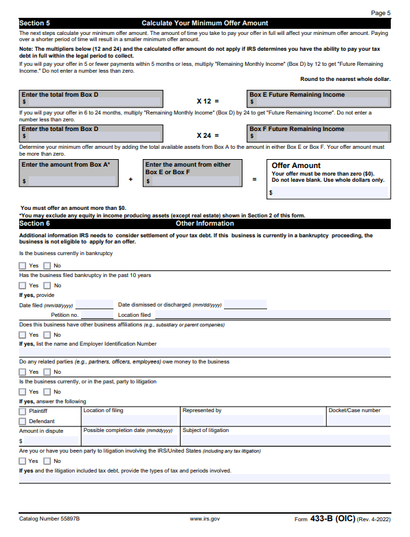 IRS Form 433-B 2022 Version Instructions: Business Offer In Compromise