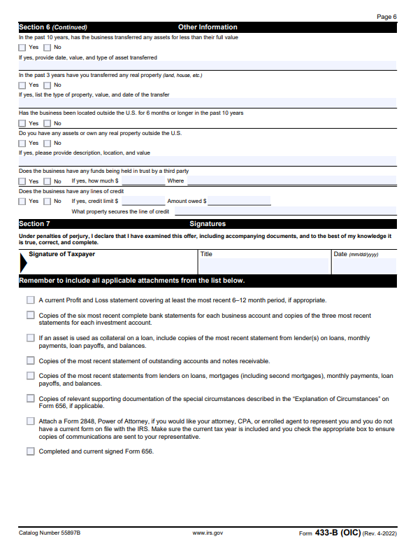 IRS Form 433-B 2022 Version Instructions: Business Offer In Compromise