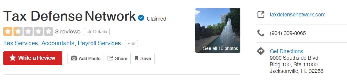 tax defense network yelp rating