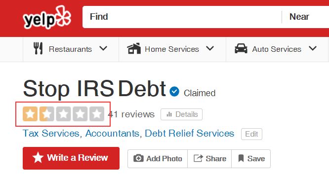 stop irs debt yelp rating